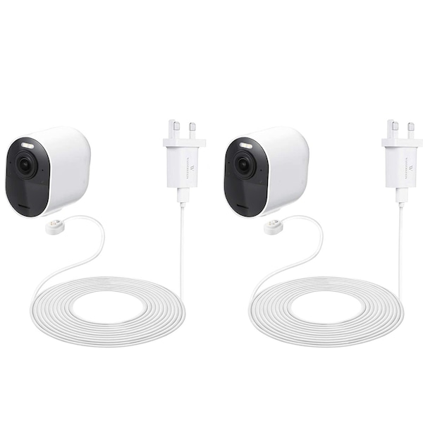 Wasserstein Charging Cable, 16ft, with Adapter, Weatherproof, for Arlo Ultra/Ultra 2/Pro 3/Pro 4, White, 2PK ArloUltraOutCaQC16ftWht2pUSN - main